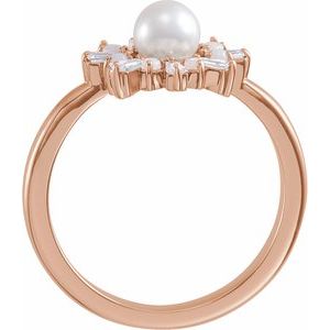 14K Rose Cultured White Akoya Pearl, Natural White Opal & 1/4 CTW Natural Diamond