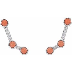 Platinum Natural Pink Coral & .01 CTW Natural Diamond Ear Climbers