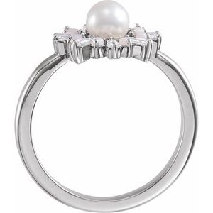 Sterling Silver Cultured White Akoya Pearl, Natural White Opal & 1/4 CTW Natural Diamond