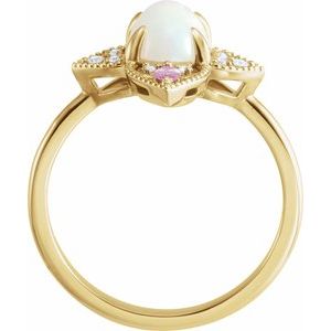 14K Yellow Natural Ethiopian Opal, Natural Pink Sapphire & .05 CTW Natural Diamond Ring