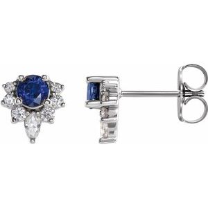 14K White Lab-Grown Blue Sapphire & 1/6 CTW Natural Diamond Earrings