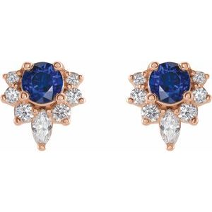 14K Rose Lab-Grown Blue Sapphire & 1/6 CTW Natural Diamond Earrings