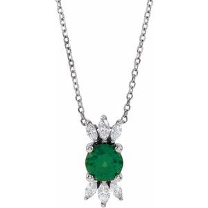 Sterling Silver Lab-Grown Emerald & 1/5 CTW Natural Diamond 16-18" Necklace