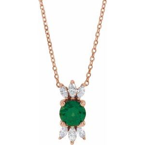 14K Rose Natural Emerald & 1/5 CTW Natural Diamond 16-18" Necklace