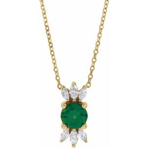 14K Yellow Natural Emerald & 1/5 CTW Natural Diamond 16-18" Necklace