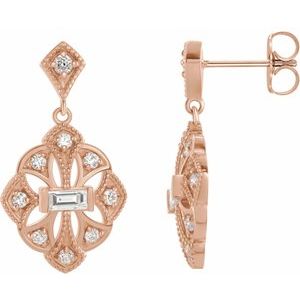 14K Rose 3/8 CTW Natural Diamond Vintage-Inspired Earrings