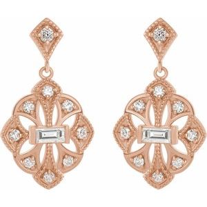 14K Rose 3/8 CTW Natural Diamond Vintage-Inspired Earrings