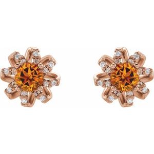 14K Rose Natural Citrine & 1/6 CTW Natural Diamond Halo-Style Earrings