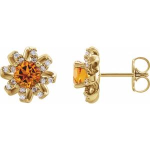 14K Yellow Natural Citrine & 1/6 CTW Natural Diamond Halo-Style Earrings