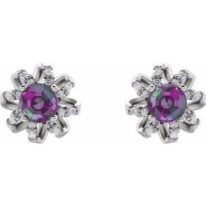 14K White Lab-Grown Alexandrite & 1/6 CTW Natural Diamond Halo-Style Earrings