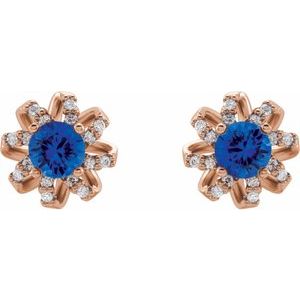 14K Rose Lab-Grown Blue Sapphire & 1/6 CTW Natural Diamond Halo-Style Earrings