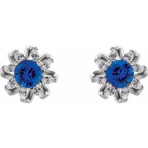 14K White Lab-Grown Blue Sapphire & 1/6 CTW Natural Diamond Halo-Style Earrings