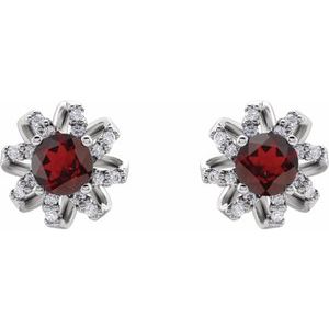 Sterling Silver Natural Mozambique Garnet & 1/6 CTW Natural Diamond Halo-Style Earrings