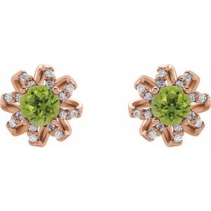 14K Rose Natural Peridot & 1/6 CTW Natural Diamond Halo-Style Earrings