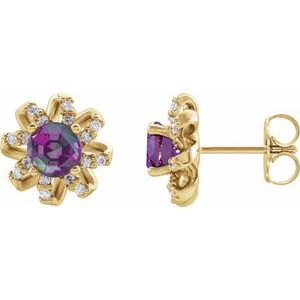 14K Yellow Lab-Grown Alexandrite & 1/6 CTW Natural Diamond Halo-Style Earrings