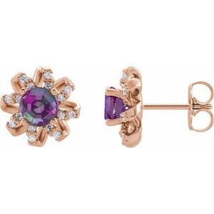 14K Rose Lab-Grown Alexandrite & 1/6 CTW Natural Diamond Halo-Style Earrings