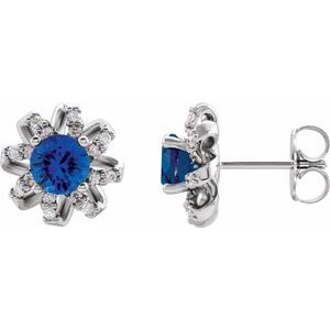 Sterling Silver Lab-Grown Blue Sapphire & 1/6 CTW Natural Diamond Halo-Style Earrings