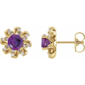 14K Yellow Natural Amethyst & 1/6 CTW Natural Diamond Halo-Style Earrings