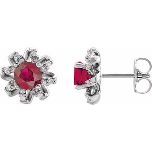 Platinum Natural Ruby & 1/6 CTW Natural Diamond Halo-Style Earrings