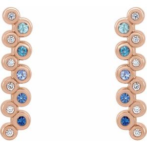 14K Rose Natural Blue Multi-Gemstone & 1/10 CTW Natural Diamond Bezel-Set Bar Earrings