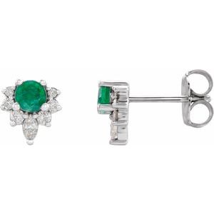 Sterling Silver Lab-Grown Emerald & 1/6 CTW Natural Diamond Earrings