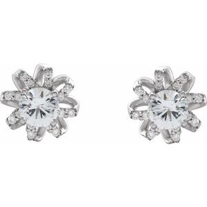 Sterling Silver Natural White Sapphire & 1/6 CTW Natural Diamond Halo-Style Earrings