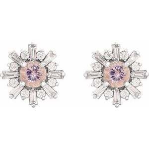 Sterling Silver Natural Pink Morganite & 3/4 CTW Natural Diamond Earrings