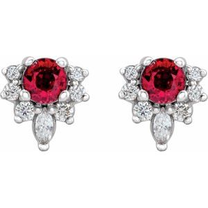 Platinum Lab-Grown Ruby & 1/6 CTW Natural Diamond Earrings