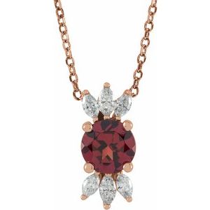 14K Rose Natural Mozambique Garnet & 1/5 CTW Natural Diamond 16-18" Necklace