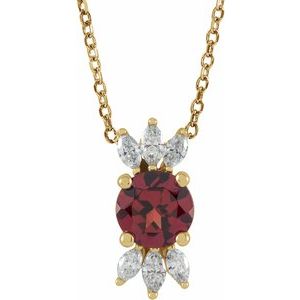 14K Yellow Natural Mozambique Garnet & 1/5 CTW Natural Diamond 16-18" Necklace