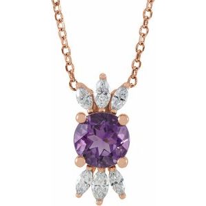 14K Rose Natural Amethyst & 1/5 CTW Natural Diamond 16-18" Necklace