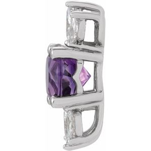 14K White Natural Amethyst & 1/5 CTW Natural Diamond Pendant