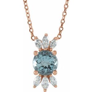 14K Rose Natural Aquamarine & 1/5 CTW Natural Diamond 16-18" Necklace