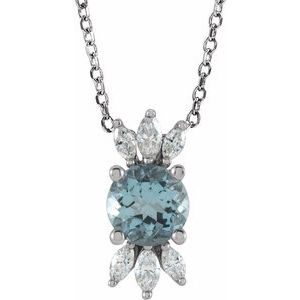 Sterling Silver Natural Aquamarine & 1/5 CTW Natural Diamond 16-18" Necklace