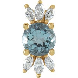 14K Yellow Natural Aquamarine & 1/5 CTW Natural Diamond Pendant