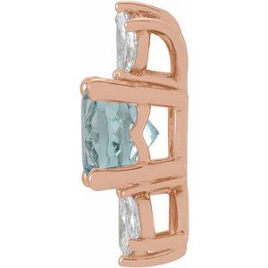 14K Rose Natural Aquamarine & 1/5 CTW Natural Diamond Pendant