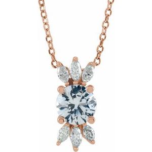 14K Rose Natural White Sapphire & 1/5 CTW Natural Diamond 16-18" Necklace