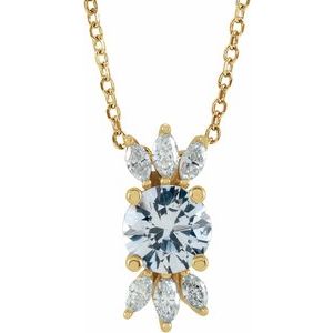 14K Yellow Natural White Sapphire & 1/5 CTW Natural Diamond 16-18" Necklace