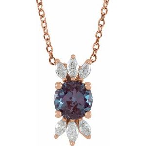 14K Rose Lab-Grown Alexandrite & 1/5 CTW Natural Diamond 16-18" Necklace