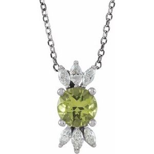 14K White Natural Peridot & 1/5 CTW Natural Diamond 16-18" Necklace