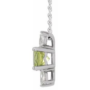 14K White Natural Peridot & 1/5 CTW Natural Diamond 16-18" Necklace