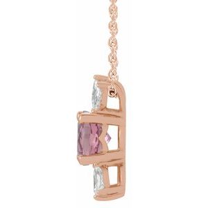 14K Rose Natural Pink Tourmaline & 1/5 CTW Natural Diamond 16-18" Necklace