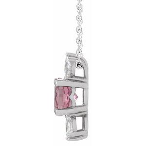 Sterling Silver Natural Pink Tourmaline & 1/5 CTW Natural Diamond 16-18" Necklace