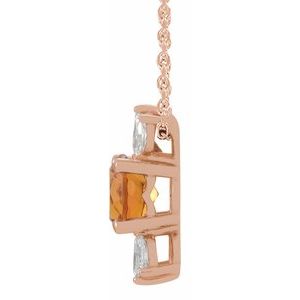 14K Rose Natural Citrine & 1/5 CTW Natural Diamond 16-18" Necklace