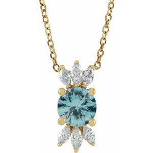 14K Yellow Natural Blue Zircon & 1/5 CTW Natural Diamond 16-18" Necklace