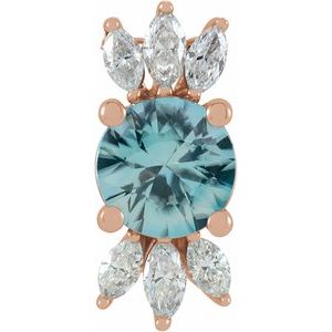 14K Rose Natural Blue Zircon & 1/5 CTW Natural Diamond Pendant