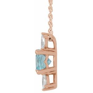 14K Rose Natural Blue Zircon & 1/5 CTW Natural Diamond 16-18" Necklace