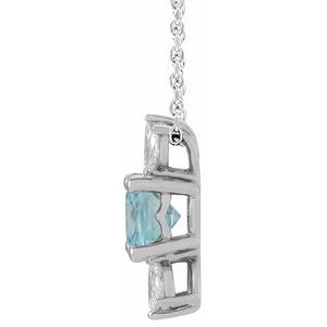 Sterling Silver Natural Blue Zircon & 1/5 CTW Natural Diamond 16-18" Necklace