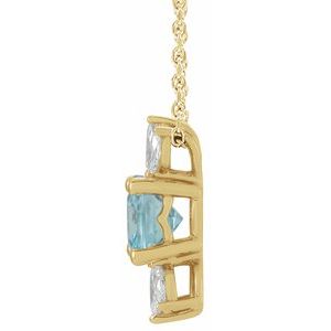 14K Yellow Natural Blue Zircon & 1/5 CTW Natural Diamond 16-18" Necklace