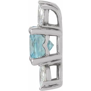 Sterling Silver Natural Blue Zircon & 1/5 CTW Natural Diamond Pendant
